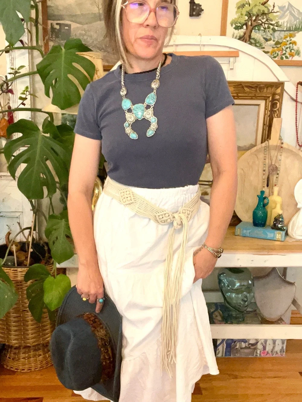 Vintage Handmade Macreme Woven Fringe Belt With Beads Cottagecore Boho Festival
